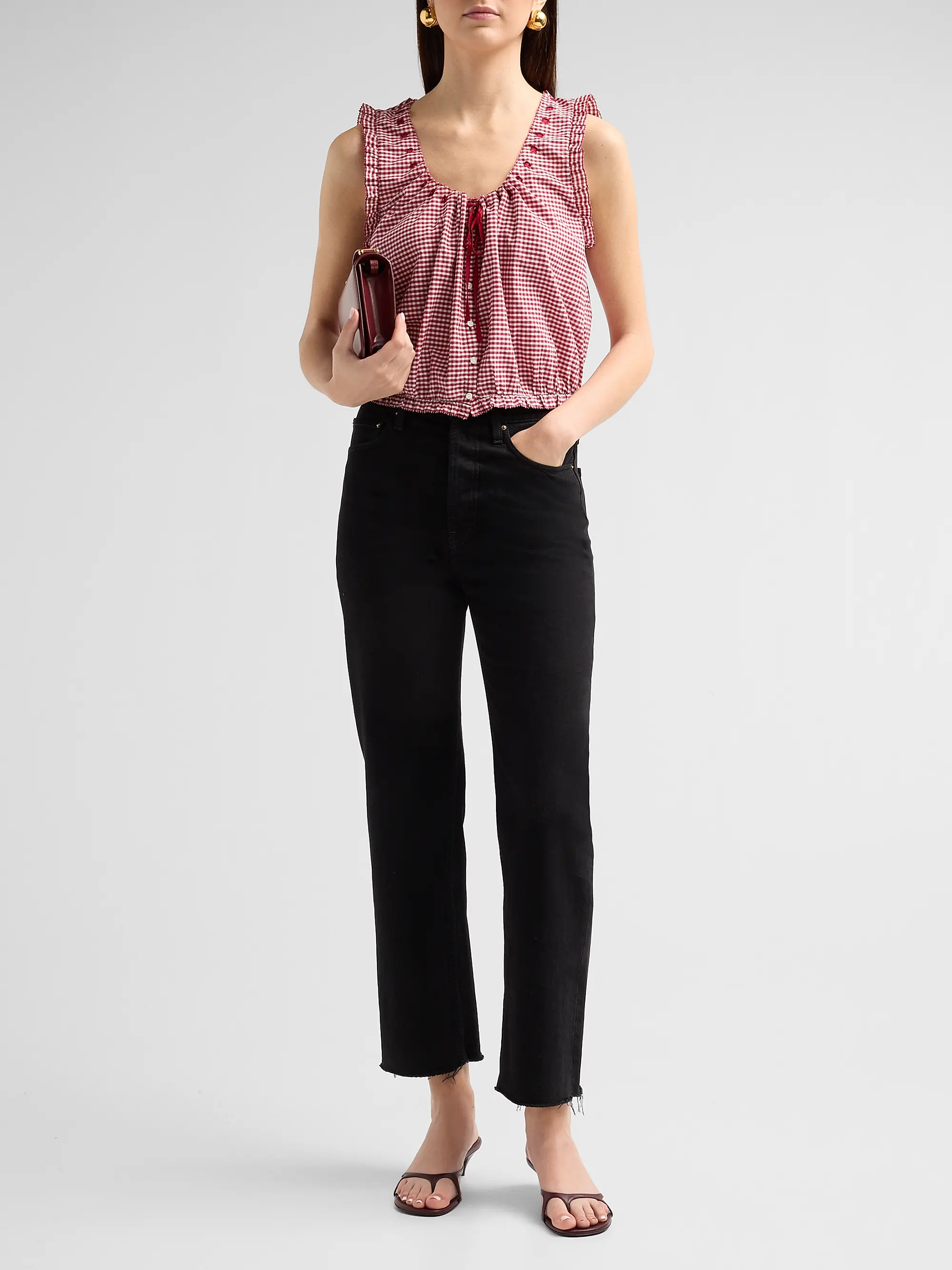 DÔEN Traveler Gingham Tie-Front Top | Saks Fifth Avenue | Saks Fifth Avenue