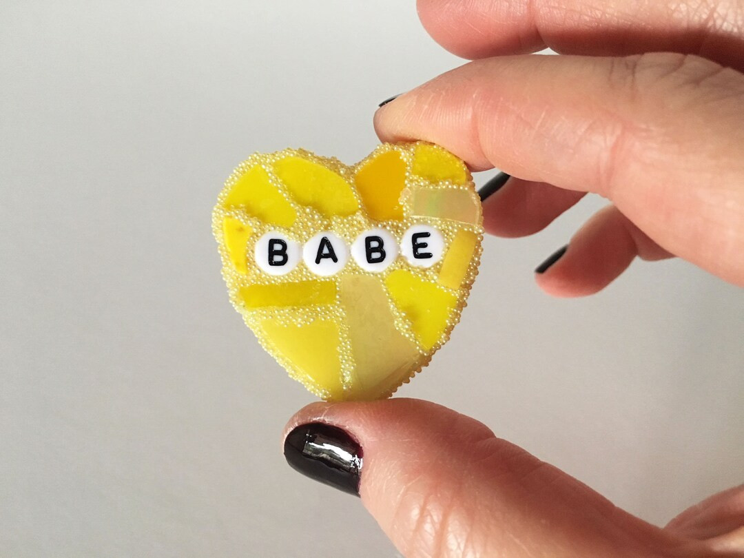Small Yellow Conversation Heart Babe Love Glass Tile Stained Valentines Day Galentines Mosaic Hea... | Etsy (US)