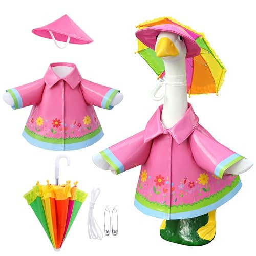 DECOHS 3 Pcs/Set Raincoat Porch Goose Outfits, Summer Lawn Goose Statue Raincoat Costume, Yard Goose Clothes Raincoats Umbrella Hat Outfit for 23" Statue Patio Garden Decoration (Rosy) | Amazon (US)
