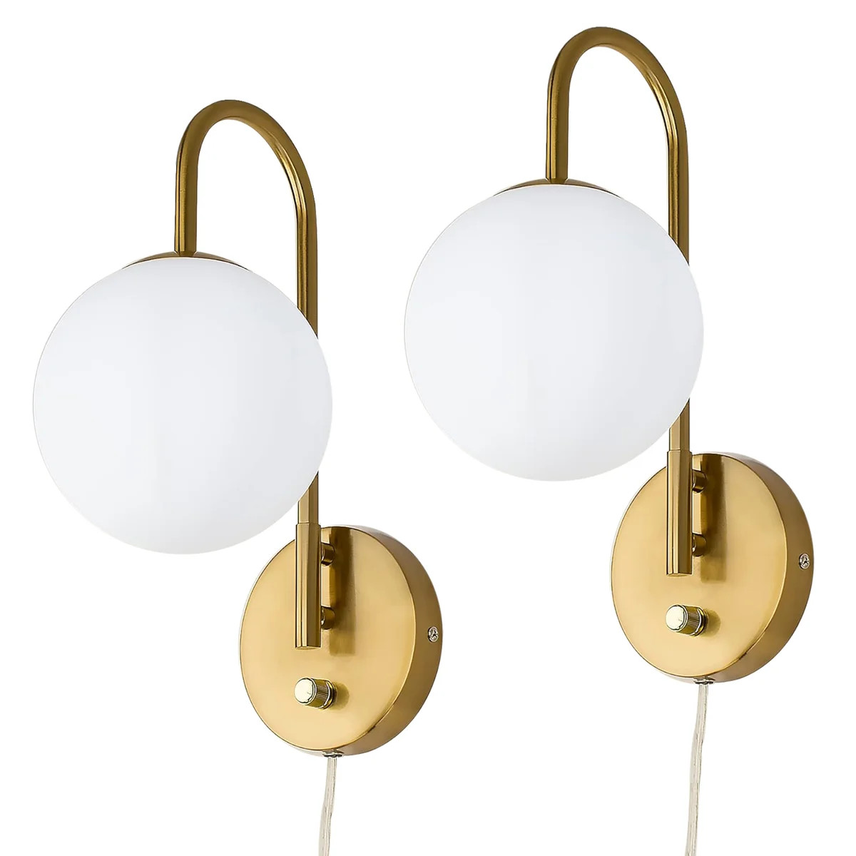 Selenia Iron Armed Wall Sconces White Globe Glass Shade (Set of 2) | Wayfair North America