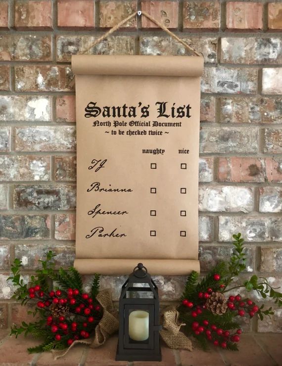 Santa's Naughty List Nice List - 12" Kraft Paper Scroll - Farmhouse Christmas Decor - Christmas S... | Etsy (US)