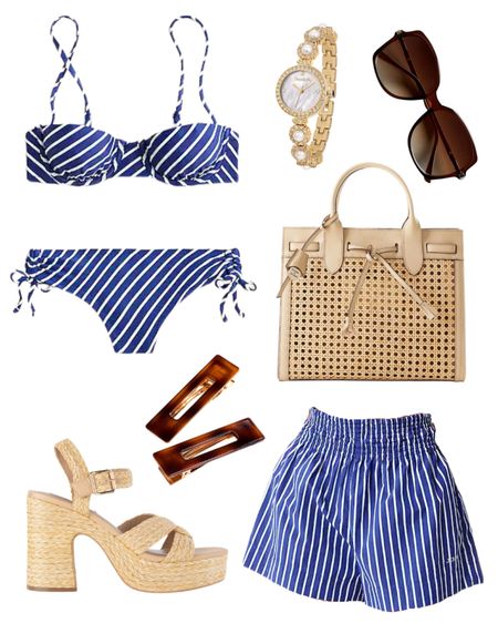 yacht  outfit inspo 🛥️🥂 #oldmoney #summervaca #blueandwhite #rattan #beachwear #bikini #nautical 