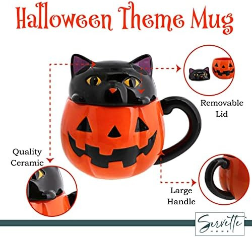 Halloween Soup Mug with Lid (Orange Jack 'o Lantern Pumpkin & Black Cat) | Amazon (US)