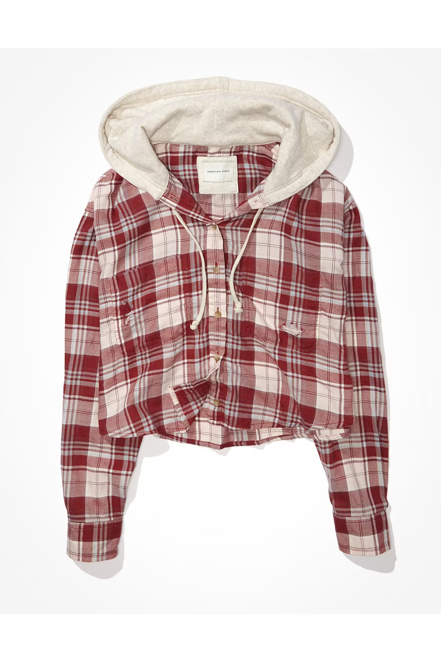 AE Plaid Hooded Cropped Flannel Shirt | American Eagle Outfitters (US & CA)