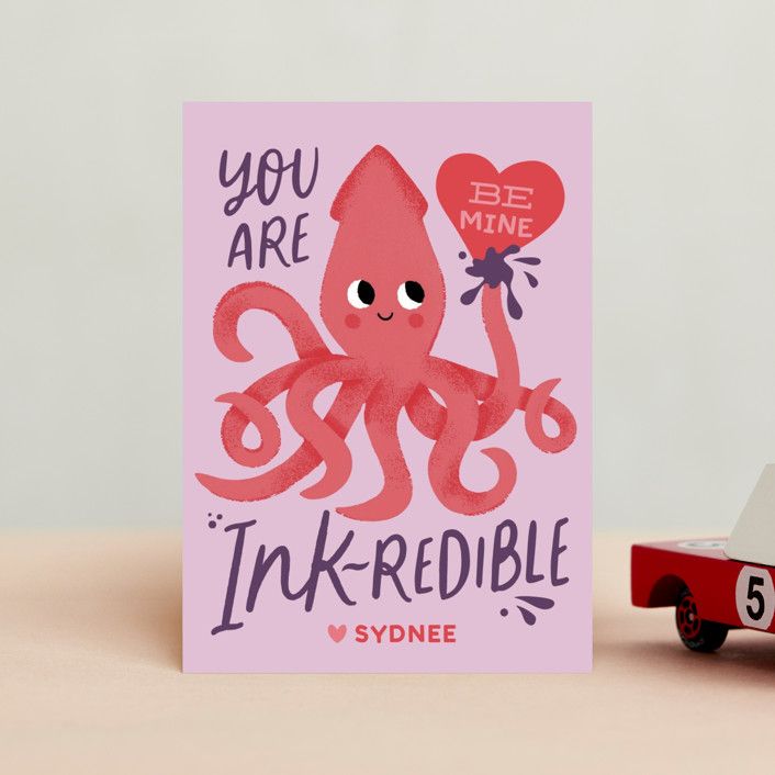 "Sweet Squid" - Customizable Classroom Valentine's Day Cards in Purple by Jessie Steury. | Minted