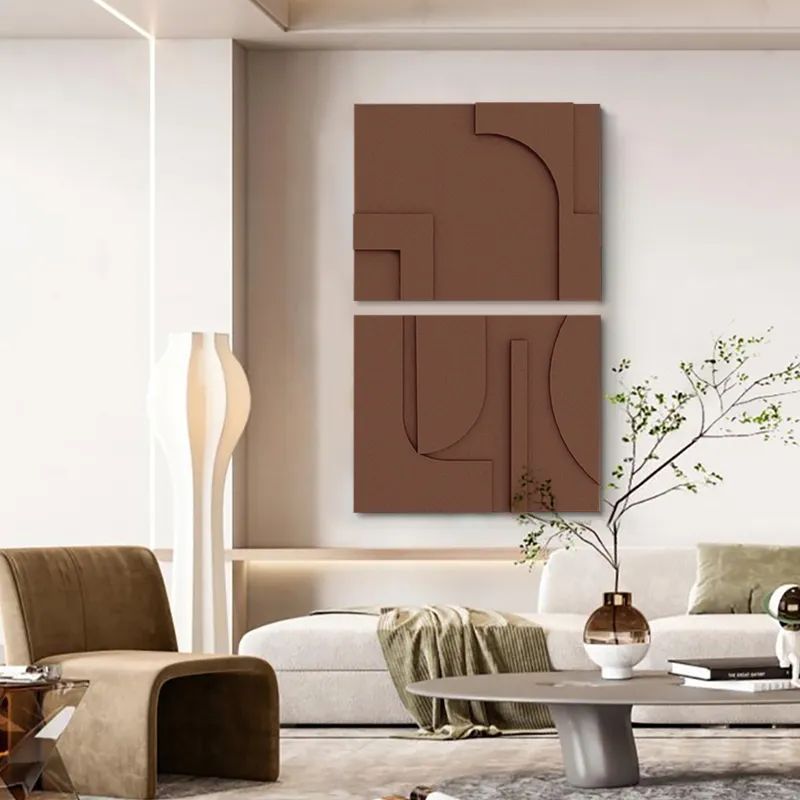 2 Pieces Japandi Abstract Wood Wall Decor for Living Room 3D Hanging Art in Brown-Homary | Homary