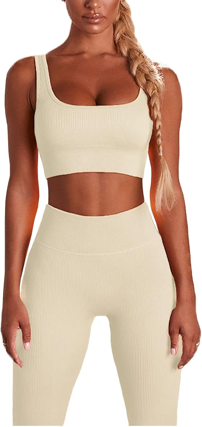 MATIRD Seamless Workout Set for Women 2 Piece Yoga Outfits Activewear Set Ribbed High Waist Leggi... | Amazon (US)