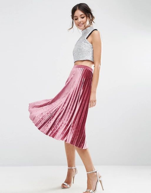 ASOS Pleated Midi Skirt in Velvet at asos.com | ASOS US