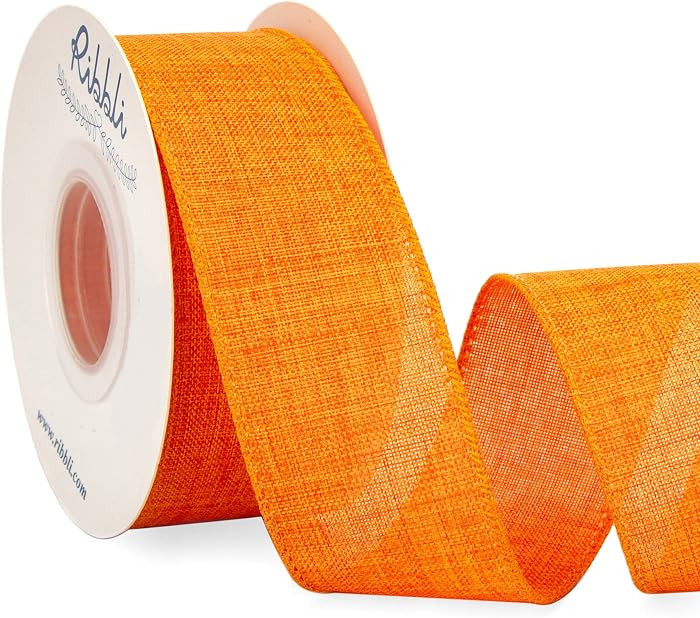 Ribbli Orange Linen Wired Ribbon, 1-1/2 Inch x 10 Yard, Orange Burlap Wired Ribbon for Wreaths, B... | Amazon (US)