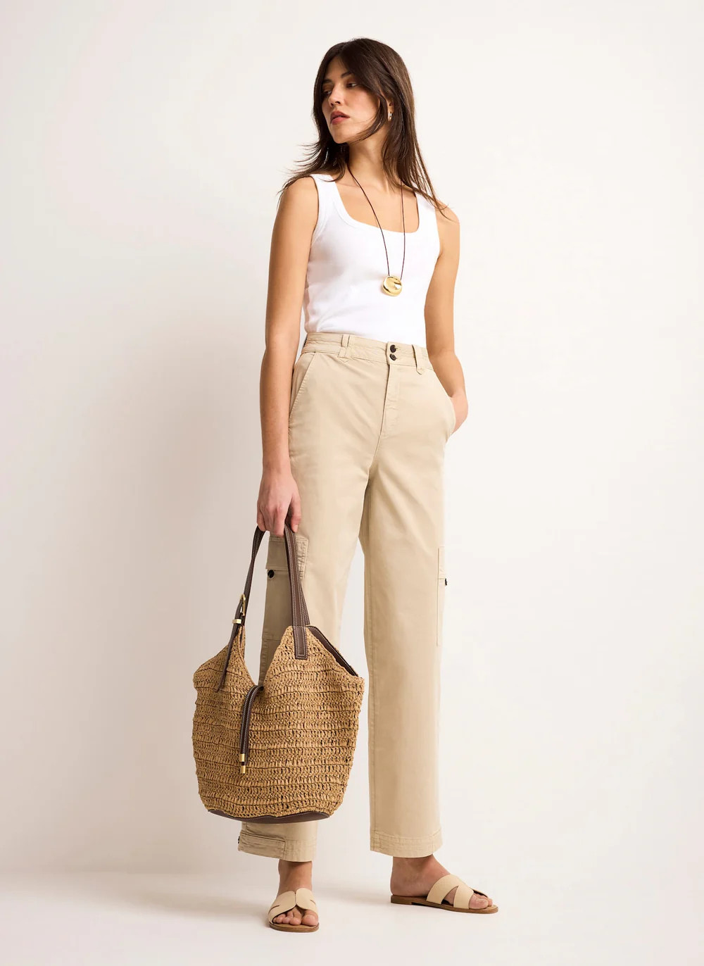 Neutral Straight Utility Chino Trousers | Mint Velvet