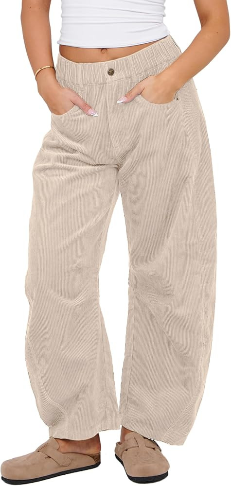 Lviefent Womens Mid Rise Cord Barrel Jeans Casual Baggy Wide Leg Corduroy Cropped Ankle Pants wit... | Amazon (US)
