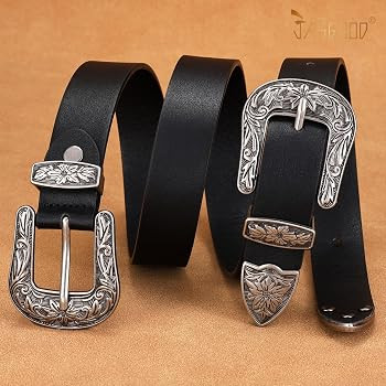 JASGOOD Double Buckle Western Belts for Woman Cowgirl Country Belt Vintage Black Leather Belt for... | Amazon (US)
