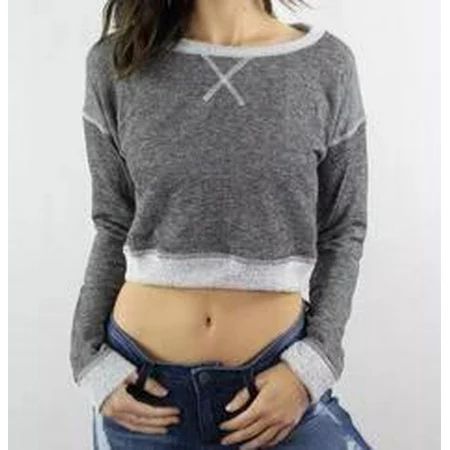 Women s Gray Contrast Crop Top Sweater | Walmart (US)