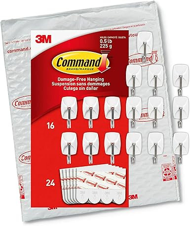 Command Small Wire Hooks, 16-Hooks, 24-Strips, Organize Damage-Free | Amazon (US)
