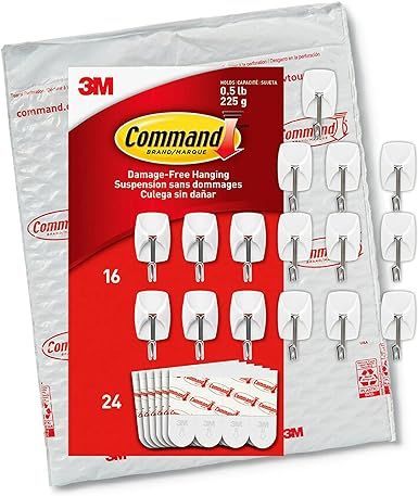 Command Small Wire Hooks, 16-Hooks, 24-Strips, Organize Damage-Free | Amazon (US)