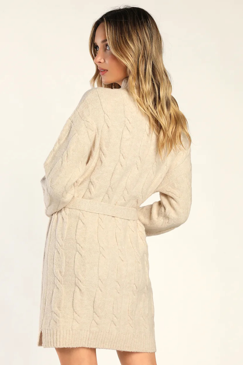 Warmed Up To You Cream Cable Knit Mock Neck Sweater Dress | Lulus