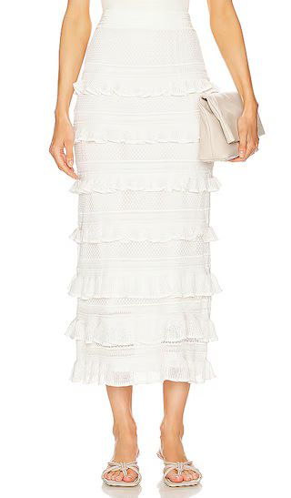 Natura Frill Midi Skirt in Parchment | Revolve Clothing (Global)