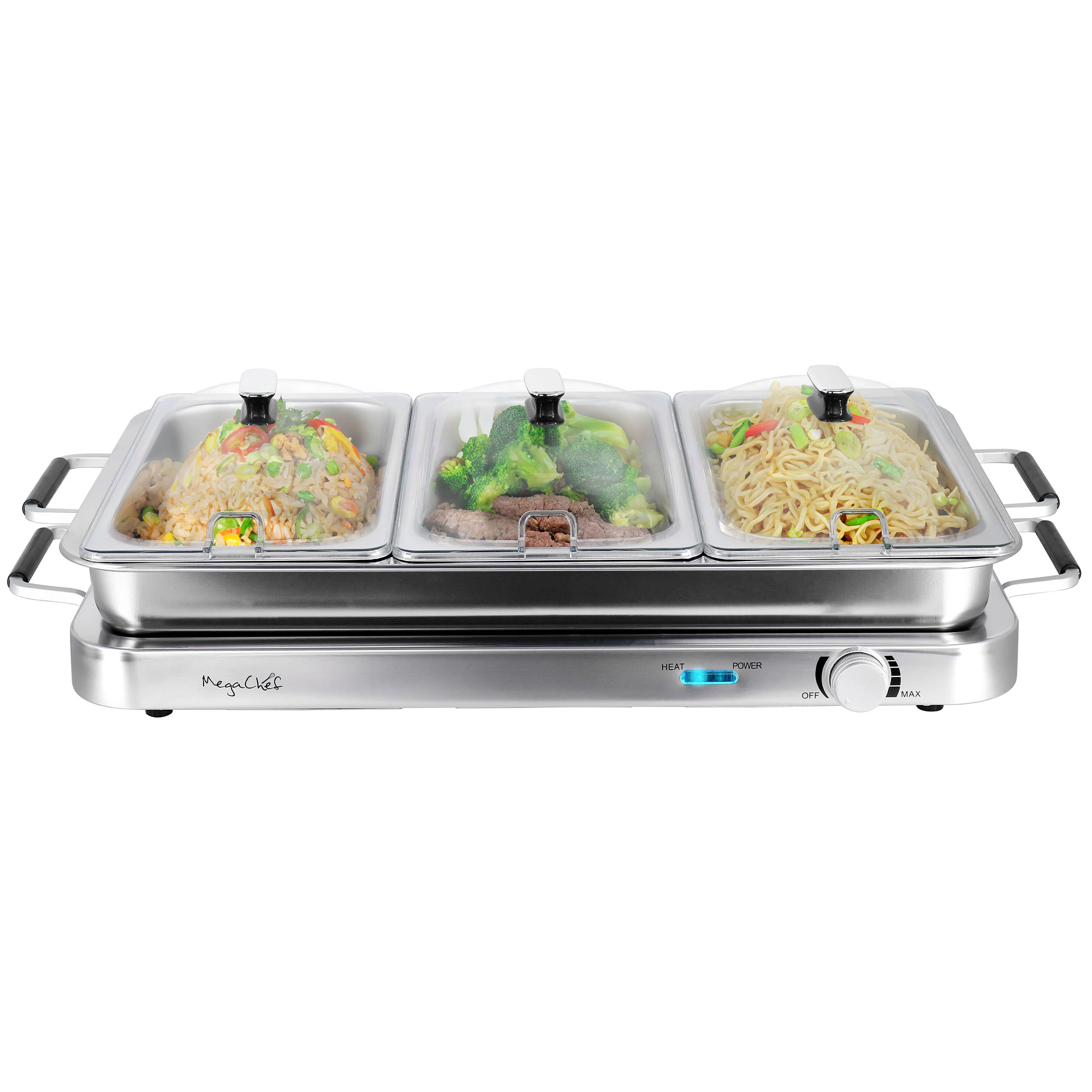 MegaChef 3-in-1 Electric Chaffing Buffet Server and Warming Tray with Triple 2.63 Quart Trays and 8.6 Quart Baking Pan Stainless Steel | 962120684M | Lowe's