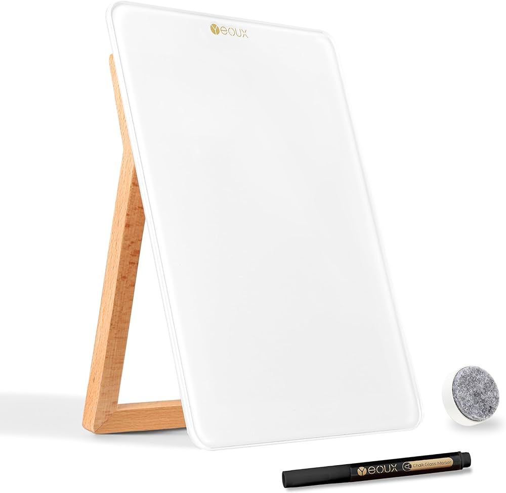 Desktop Glass Whiteboard with Reversible Wood Stand, Small White Board, Mini Dry Erase Whiteboard... | Amazon (US)