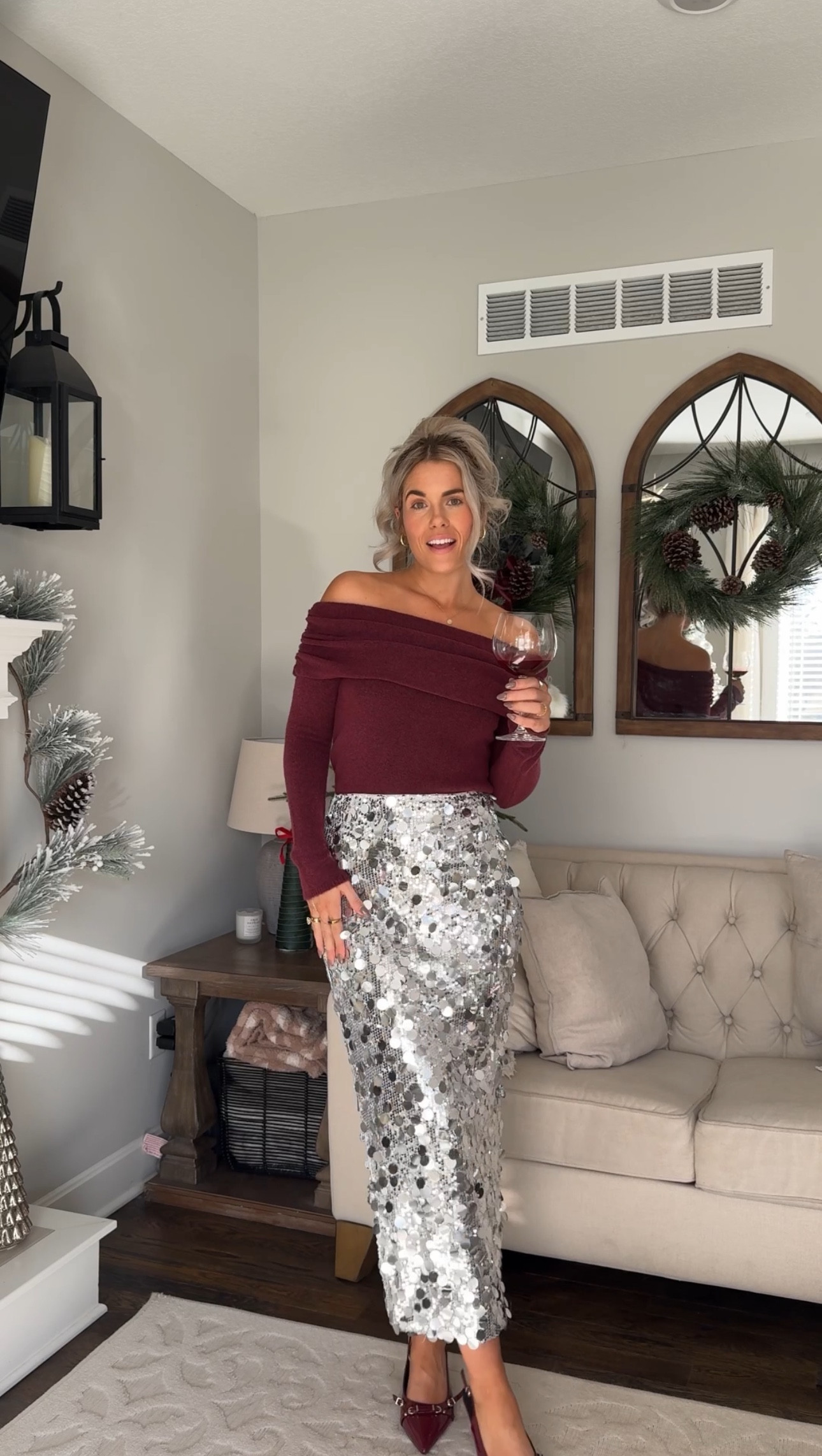 size xs in top (linking similar if sold out!) size 4/small in sequin skirt 

nye 
new year’s eve 
holiday party 
sequin 
burgundy 

#LTKFindsUnder50 #LTKParties #LTKHoliday