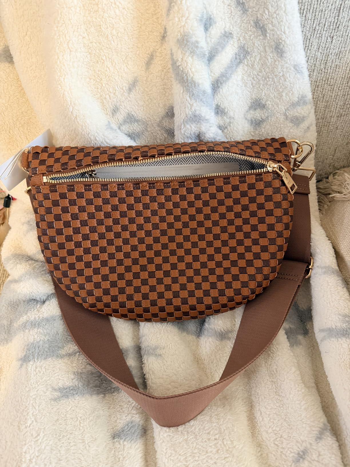 Woven Crossbody Bag for Women, Checkered PU Bum Bag Sling Purse with Adjustable Strap for Travel,... | Amazon (US)