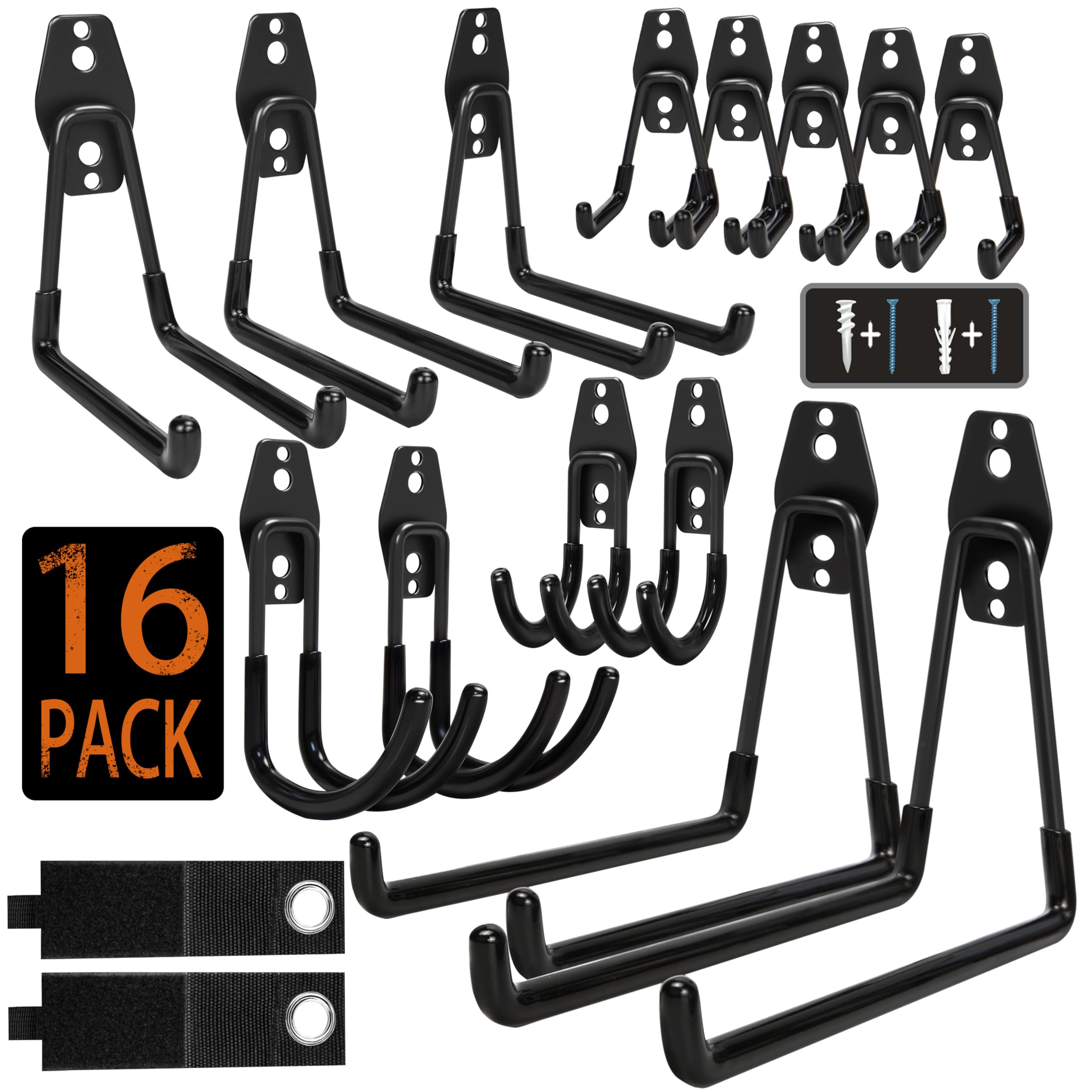 Steel Garage Storage Hooks - 16 Pack Anti-Slip Coating, Heavy Duty Wall Mount Hooks for Hanging B... | Amazon (US)