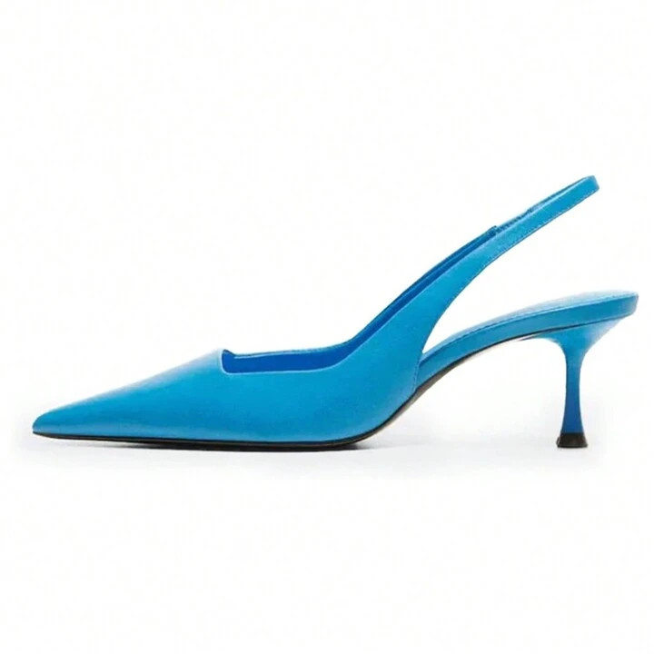 Puonilca Blue Slingback Pumps Heels Women Pointed Toe Sling Back Kitten Heels Bride Dress Causal ... | SHEIN
