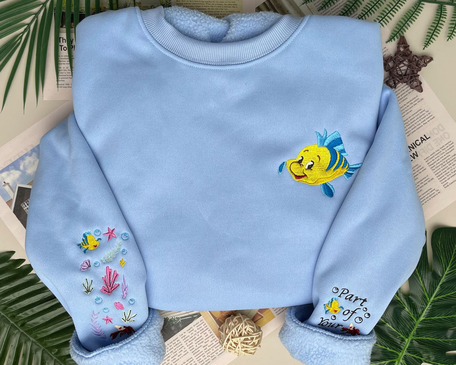 Embroidered Flounder the Little Mermaid Sweatshirt, Flounder Sebastian Part of Your World Embroid... | Etsy (US)
