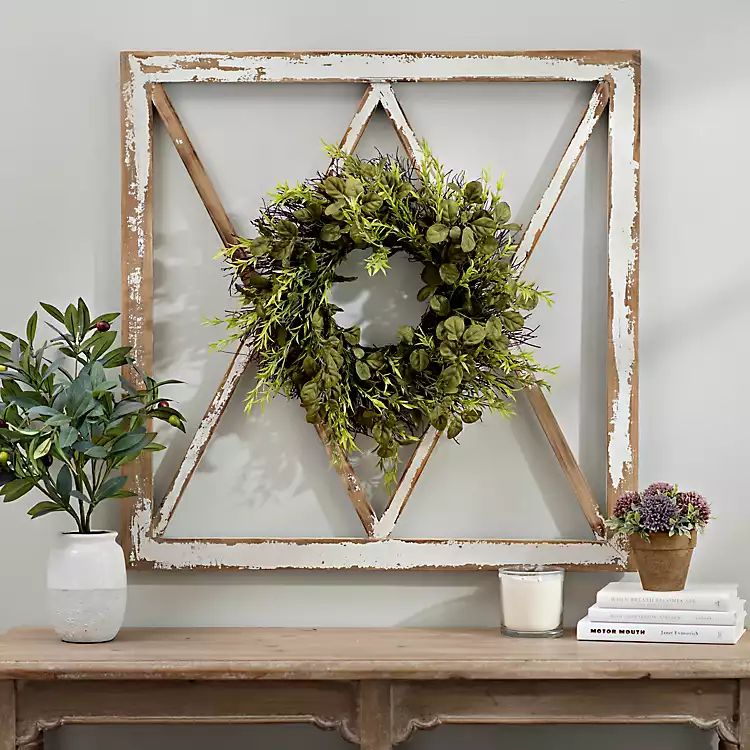 Wreath Topped Windowpane Wall Plaque | Kirkland's Home