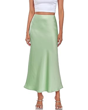 Women's Silk Satin Maxi Skirt High Waist Elastic A Line Fishtail Elegant Work Elastic Long Skirts | Amazon (US)