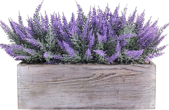 Fake Lavender Flower Arrangement in Rustic Rectangular Wood Planter Box Artificial Potted Lavende... | Amazon (US)