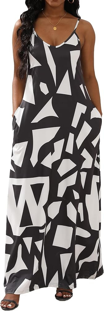 vunahzma Womens Casual Fashion Sleeveless Plus Size Loose Long Sexy Maxi Dress with Pockets | Amazon (US)
