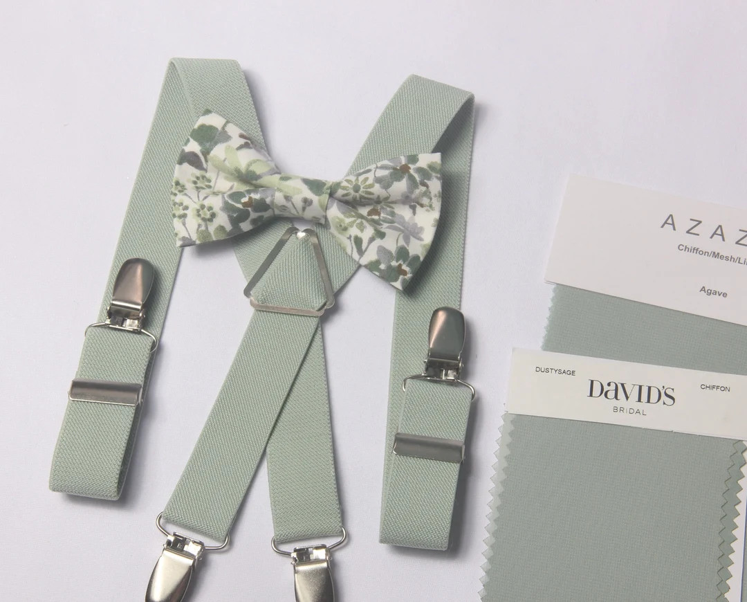 Dusty Sage Green Bow Tie & Suspenders for Kids Baby Floral Bow Tie for Boys Men Ring Bearers Groo... | Etsy (US)
