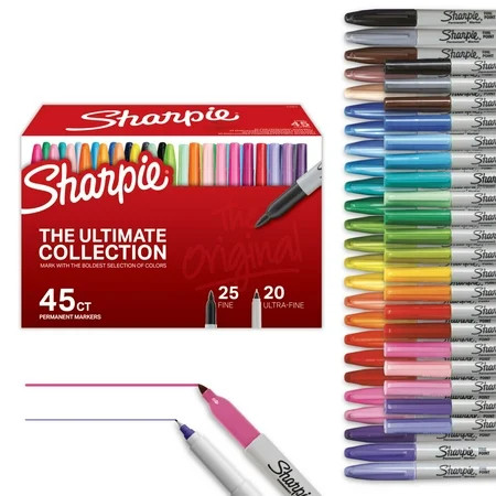 Sharpie Permanent Markers, Ultimate Collection, Fine and Ultra-Fine Tips, Assorted Colors, 45 Count | Walmart (US)