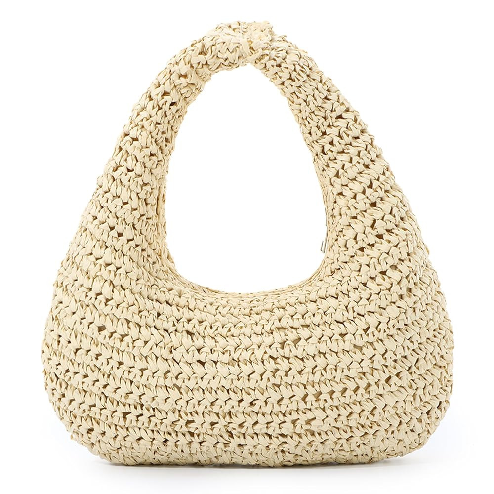 Fecialy Straw Bag for Women Crescent Shoulder Handbag Straw Summer Beach Tote Handbag Raffia Wove... | Amazon (US)