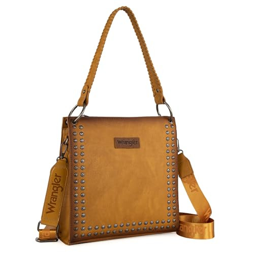 Wrangler Tote Shoulder Bag for Women Western Vintage Two-Tone Studded Solid Satchel Crossbody Purse | Amazon (US)