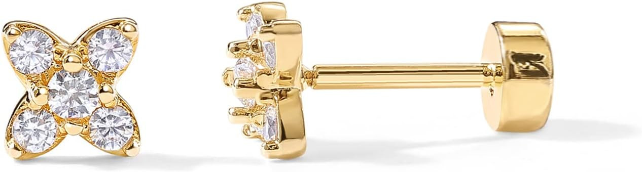 PAVOI 14K Gold Plated Sterling Silver Posts Dainty Mini Multi-Shape Flat Back Stud Earring Pack f... | Amazon (US)