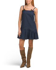 Denim Mini Babydoll Dress With Bows | Marshalls