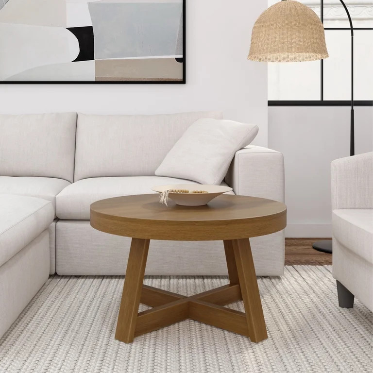 Plank+Beam Classic Solid Wood Round Coffee Table, 30" Farmhouse Table for Living Room | Walmart (US)