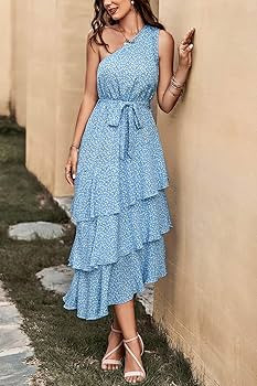 PRETTYGARDEN Women's Summer Floral Sundress Casual One Shoulder Tiered Ruffle Flowy Midi Beach Bo... | Amazon (US)