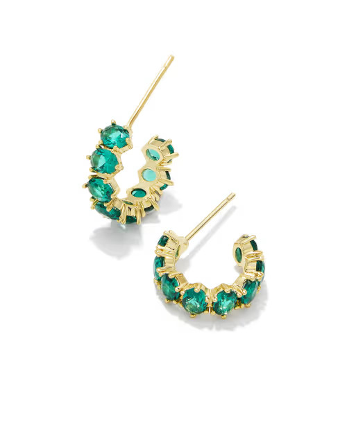 Cailin Gold Huggie Earrings in Green Crystal | Kendra Scott