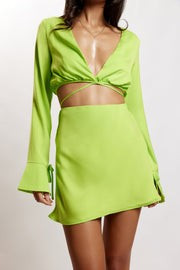 Annalise Satin A Line Mini Skirt - Lime Green | MESHKI US