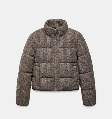 Zara QUILTED CABLE KNIT BOMBER ANORAK WITH THERMAL INSULATION 6318/223/802 | eBay UK