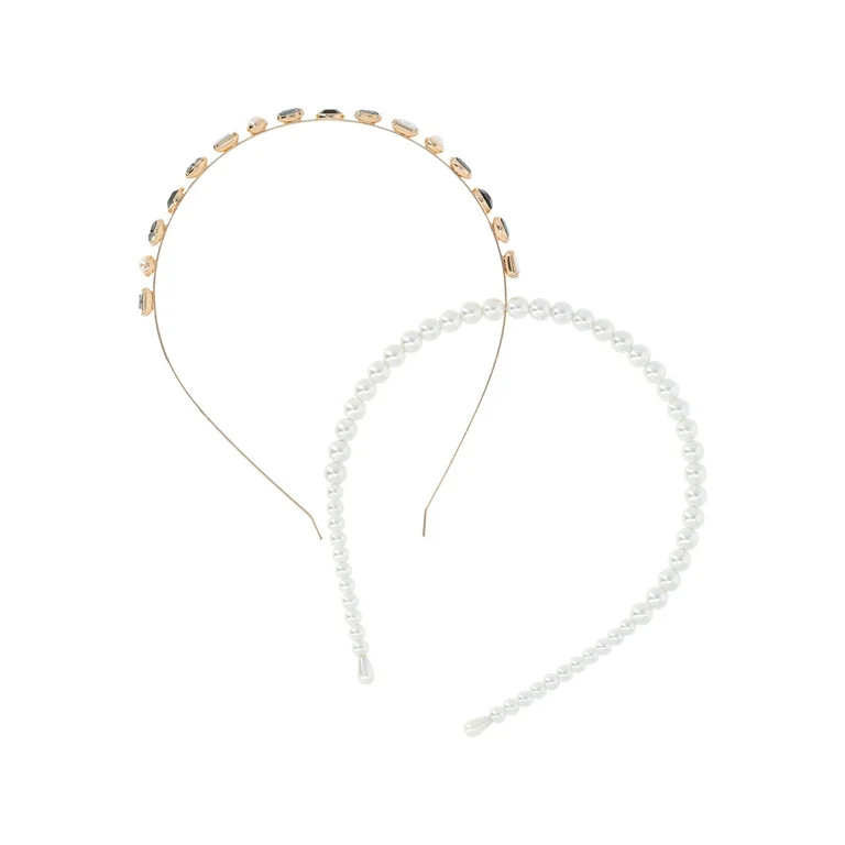 Time and Tru Women's Faux Pearl and Gemstone Headbands, 2-Pack | Walmart (US)