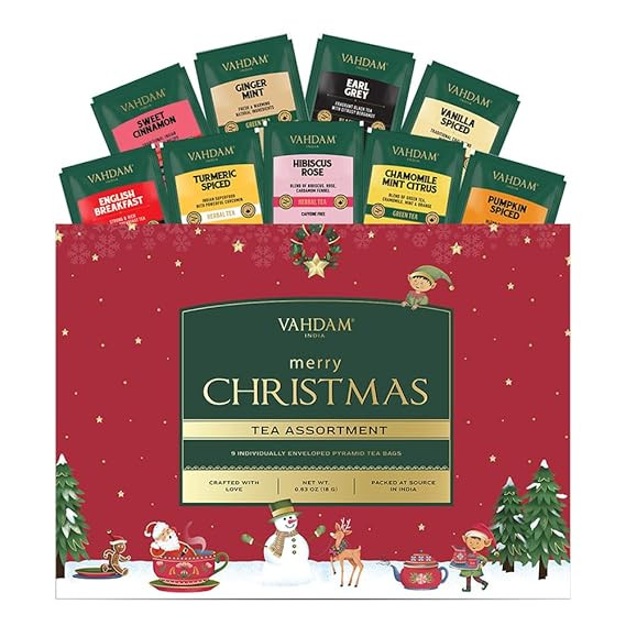 VAHDAM, Merry Christmas Tea Gift Set (9 Individually Wrapped Tea Bags) Limited Edition -Gluten Fr... | Amazon (US)