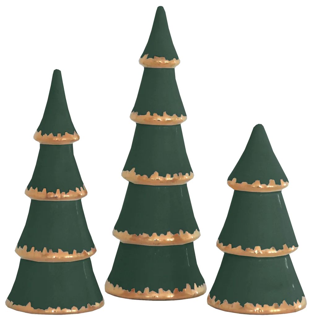 Holiday Green Christmas Trees with 22K Gold Brushstroke Accent | Lo Home by Lauren Haskell Designs