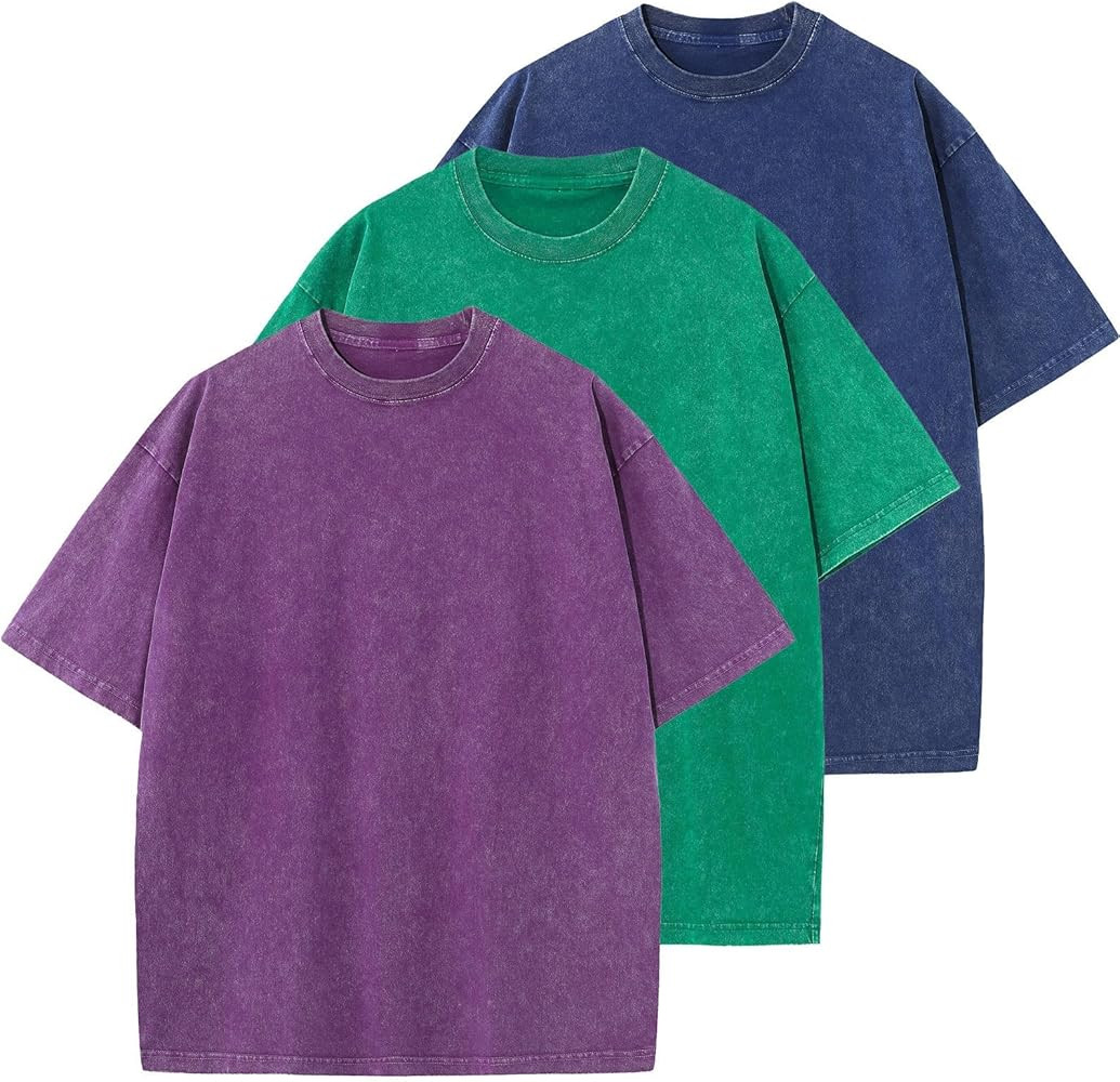 Men's Cotton T-Shirts Oversized Unisex Short Sleeves Casual Loose Wash Solid Basic Tee Tops | Amazon (US)