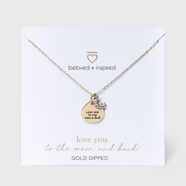 Beloved + Inspired Gold 'To The Moon and Back' Disc Chain Necklace - Gold | Target