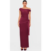 Burgundy Slinky Off Shoulder Wrap Detail Maxi Dress | PrettyLittleThing US