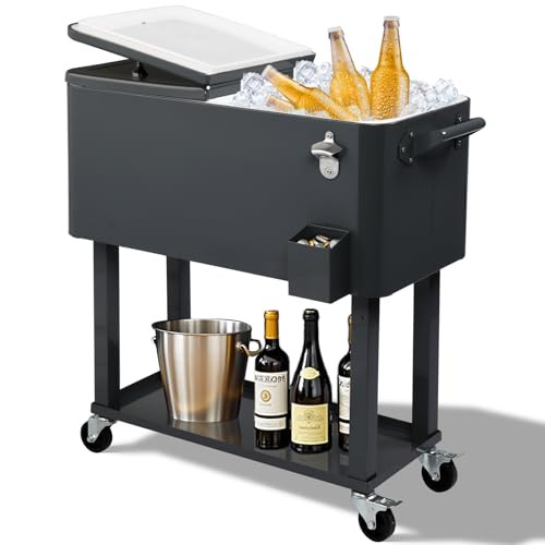 Outvita 80 Quart Rolling Ice Chest, Portable Bar Drink Cooler with Catch Basin, Bottom Storage Tr... | Amazon (US)